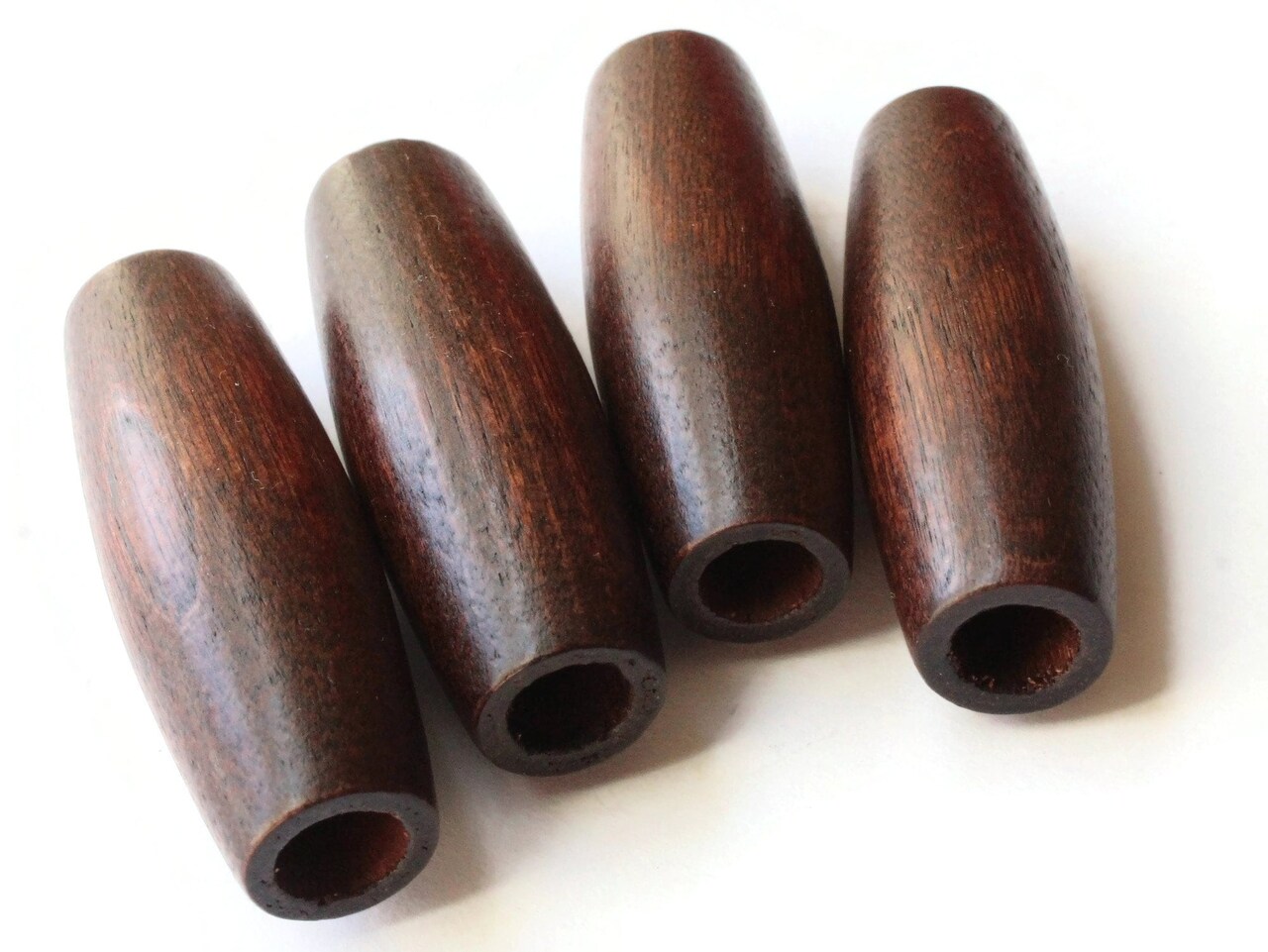 2 Inch Long Dark Brown Wood Tube Beads - Vintage Macrame Beads